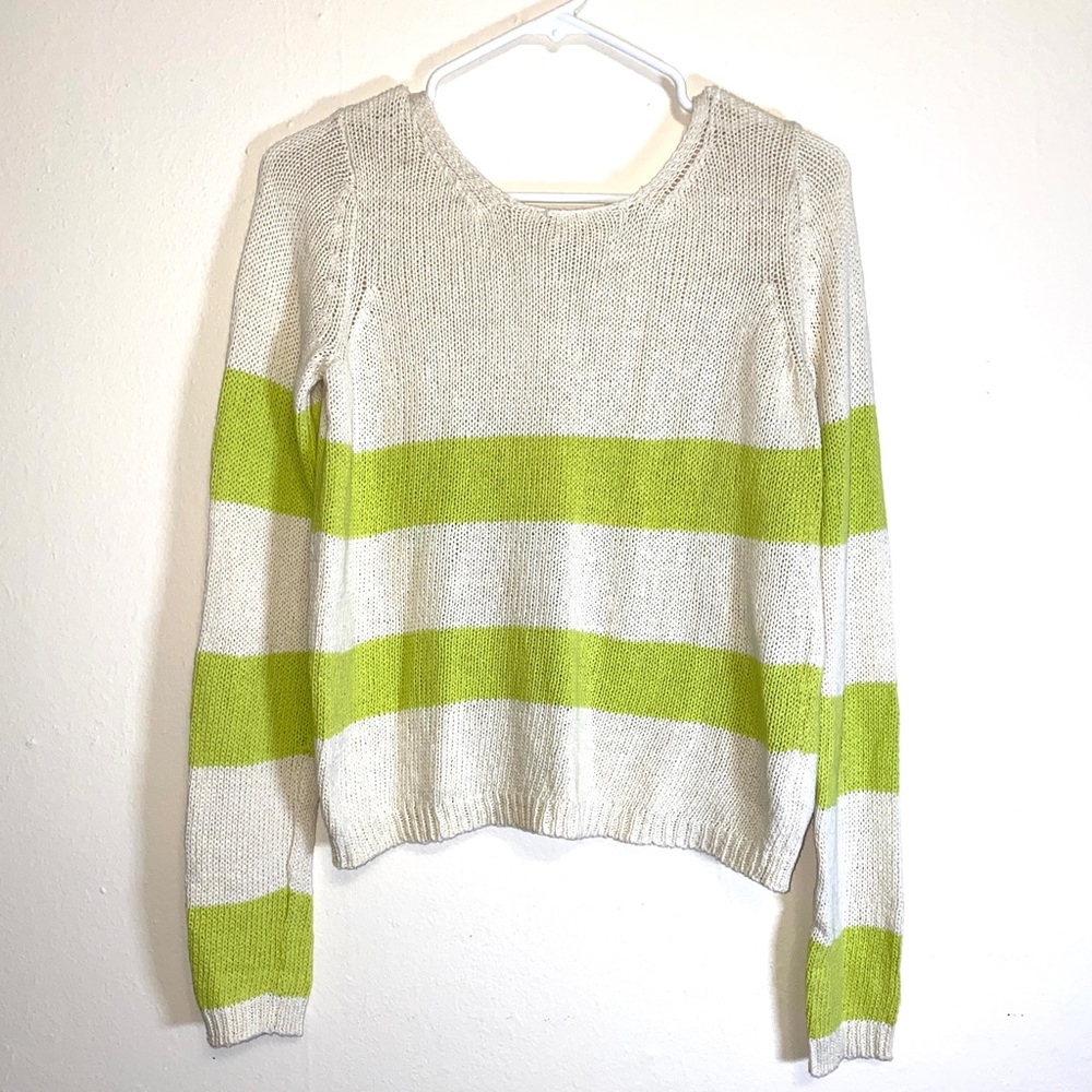 Striped Sweater, Chartreuse & Ivory